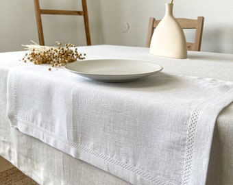 Hemstitch White Linen Placemats, Linen Placemats set, White Cloth Placemat, Hemstitched Fabric Placemat