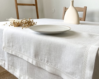 Unique Linen Table Placemats set with Hemstitch in Off White, Minimalist Place Mats for Dinner, Sustainable Table Decor