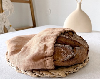 Linen Bread Bag, Natural Bread Bag, Bread Keeper in Tan, Flax Bread Bag