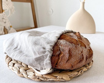 Natural Linen Bread Bag, Oatmeal Bread Bag, Vintage Bread Bag, Farmhouse Bread Bag