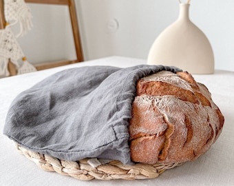 Rustic Bread Bag, Dark Grey Linen Bread Bag, Fabric Bread Bag, European Flax Bread Bag