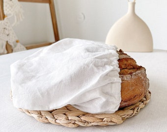 Off White Linen Bread Bag, Flax Snack Bag, French Baguette Bag, Boule Bread Bag