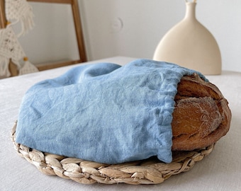 Sky Blue Bread Bag, Sourdough Bread Bag, Linen Bread Bag, Flax Storage Bag, Organic Bread Bag