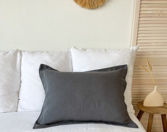 Dark Grey Sham Pillow Case, European Linen Sham, Farmhouse Bedding, Oxford Pillowcase, Square Pillow Case, Standard Pillow Sham