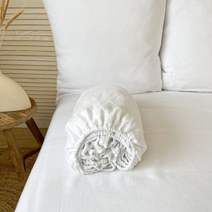 White Prewashed Linen Fitted Sheet, Linen Bedding, Sheet with Elastic, European Flax Fitted Sheet, Stonewashed Linen Sheet, Bottom Sheet