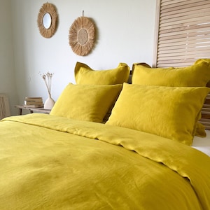 Chartreuse Linen Duvet Cover, Washed Linen Bedding, Linen Comforter Cover Queen King California Sizes