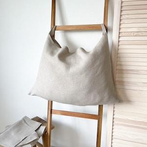 Laundry Hanging Bag in Beige, Natural Linen Laundry Organizer