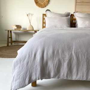 Farmhouse Linen Duvet Cover in Light Grey, Quilt Cover, Double Duvet Cover, Single Duvet Cover, Boho Duvet Cover, Minimalist Duvet Cover