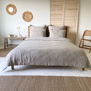 Beige Linen Bedding Set, Linen Duvet Cover and Two Linen Pillowcases, Washed Linen Bedding, Natural Flax Bedding, Queen King sizes