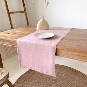 Light Pink Table Linen Runner, Nordic Table Runner, Summer Table Runner, Dusty Rose Table Runner image 1