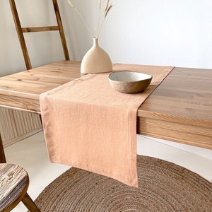 Linen Table Runner with Mitered Corners, Sustainable Table Decor in Various Sizes and Colors Tan