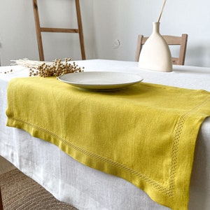 Hemstitched Edges Linen Placemats, Yellow Placemats, Summer Placemats set, Cloth Placemat, Linen Table Mat, Chartreuse Placemat