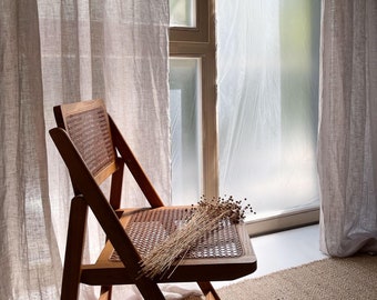 Cortina fina de lino natural, cortina de lino lavado para dormitorio, tamaño personalizado, cortinas - 1 pieza