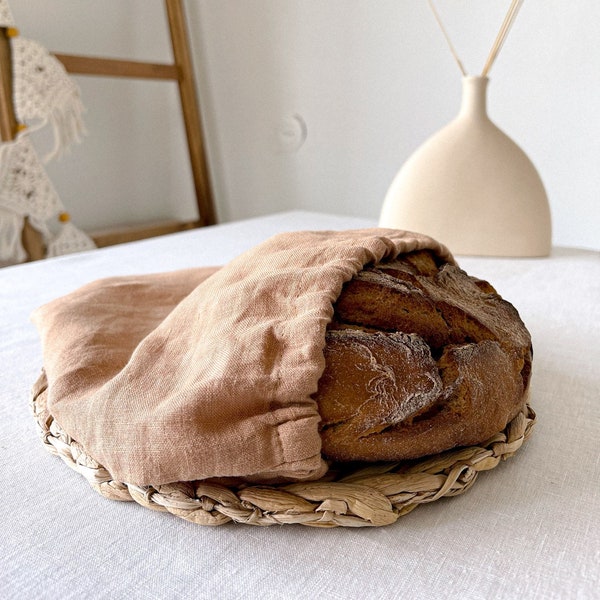 Linen Bread Bag, Natural Bread Bag, Bread Keeper in Tan, Flax Bread Bag