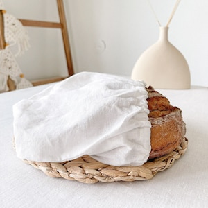 Off White Linen Bread Bag, Flax Snack Bag, French Baguette Bag, Boule Bread Bag