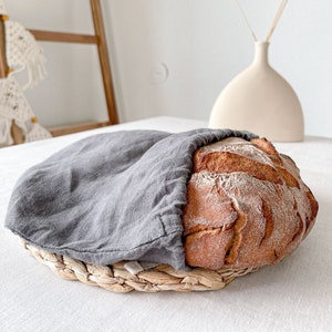 Rustic Bread Bag, Dark Grey Linen Bread Bag, Fabric Bread Bag, European Flax Bread Bag