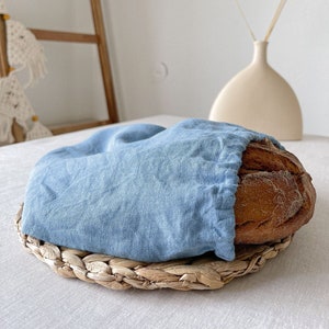 Sky Blue Bread Bag, Sourdough Bread Bag, Linen Bread Bag, Flax Storage Bag, Organic Bread Bag