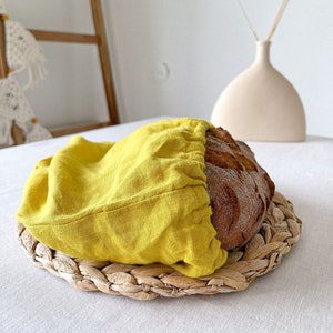 Linen Kitchen Bag, Chartreuse Linen Bread Bag, Food Storage Bag, Reusable Kitchen Bag, Summer Bread Bag