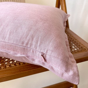 Funda de cojín con cremallera, funda de cojín lavada en rosa polvoriento, lino 100 % europeo, decoración sostenible para el hogar, cuadrado, rectángulo