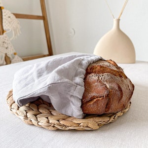 Reusable Light Grey Linen Bread Bag, Linen Drawstring Bag, Flax Bread Bag, Bio Bread Bag