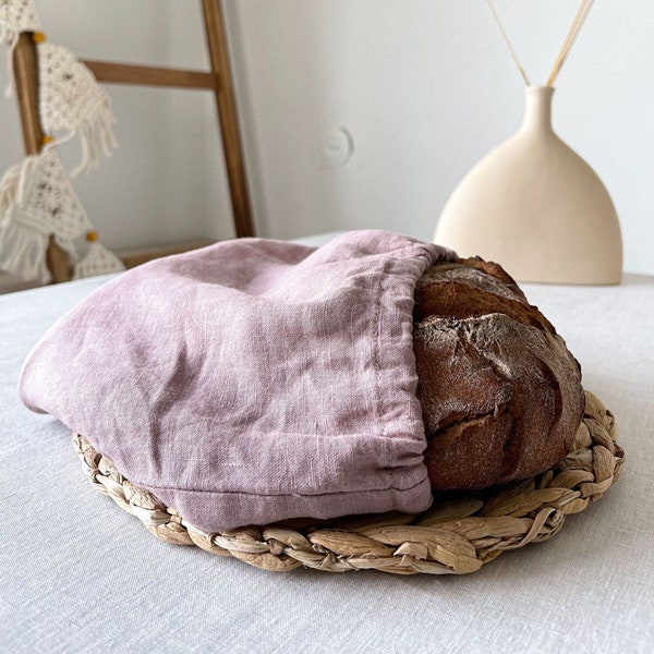 Zero Waste Linen Bread Bag, Rose Linen Fabric Bread Bag, Dusty Rose Bread Bag, European Flax Bag