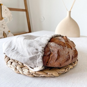 Natural Linen Bread Bag, Oatmeal Bread Bag, Vintage Bread Bag, Farmhouse Bread Bag