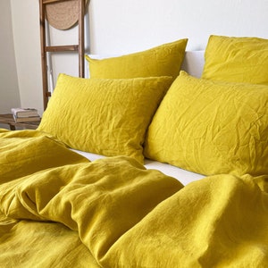 Linen Duvet Cover in Chartreuse, Washed Linen Bedding