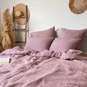 Dusty Rose Linen Duvet Cover, Sustainable Bedding, Linen Quilt Cover, Zipper Duvet Cover, Duvet Cover Buttoned