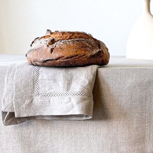 European Flax Linen Hemstitch Tablecloth, Table Cloth Ir Natural Flax, White, Off White and Rectangle, Square Shape