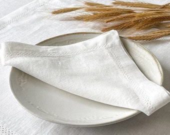 Hemstitch Linen Napkins set in Off White, Hemstitched Napkins, Wedding Linen Napkin