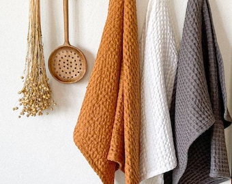 Waffle Kitchen Towel, Washed Linen - Cotton Dish Towel