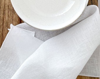 Witte linnen tafelservetten met steekranden, stoffen servetten in 2, 4, 6, 8, vlas tafellinnen, duurzaam dineren serveerdecor