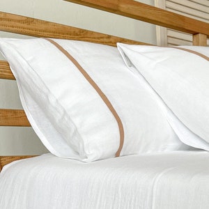 Washed Linen Pillowcase with Flange in Tan Color