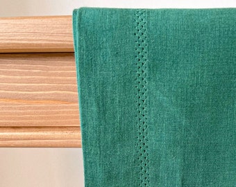 Hemstitch Linen Tablecloth, Handmade Table Cover in Dark Green, Rectangular, Square, Custom in Various Sizes