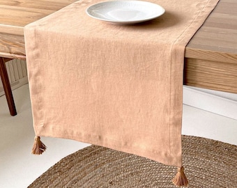 Table Runner with Tassels, Linen Table Runner in Various Sizes an Colors, Custom