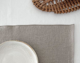 Double Layer Linen Placemats Set in Beige with Decorative Edge, Natural Flax Table Mat, Sustainable Table Decor