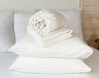 Linen Sheet set in Off White Color, Fitted Sheet, Flat Sheet, Two Pillowcases, Farmhouse Linen Bedding, Queen, King, Super King Size