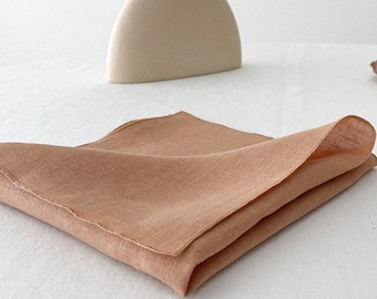 Earth Tone Linen Table Napkins with Stitch Edges, Tan Cloth Napkins set in 2, 4, 6, 8, Flax Table Linen, Sustainable Dining Serving Decor