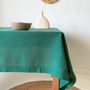 Washed Linen Tablecloth with Hemstitch, Vintage Table Cover, Rectangular, Square, Small, Large, Custom in Various Sizes and Colors Green