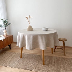 Natural Flax Circle Table Cloth, Washed Round Table Linen with Hemstitch, Sustainable Table Decor image 3