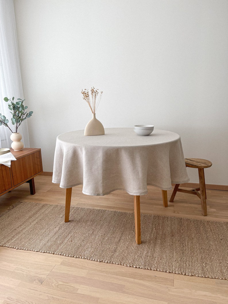 Natural Flax Circle Table Cloth, Washed Round Table Linen with Hemstitch, Sustainable Table Decor image 3