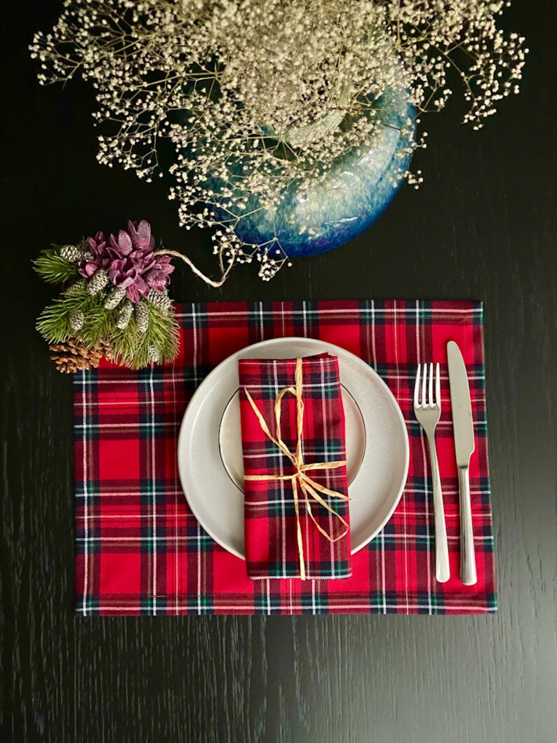 Tartan Linen Placemats Christmas Placemats Set Linen Plaid Etsy