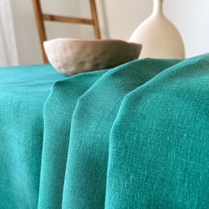 Forest Green Linen Tablecloth with Hemstitch, Handmade Table Cover, Rectangular, Square, Custom in Various Sizes image 5