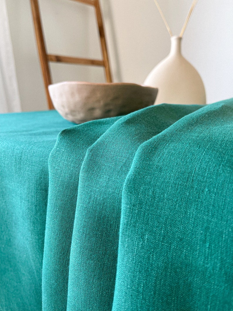 Forest Green Linen Tablecloth with Hemstitch, Handmade Table Cover, Rectangular, Square, Custom in Various Sizes image 5