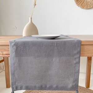 Linen Table Runner with Tassels, Magical Textured Table Decor, Soft Table Linen with Mitered Corners and Deep Hem, Farmhouse Dining Style image 2
