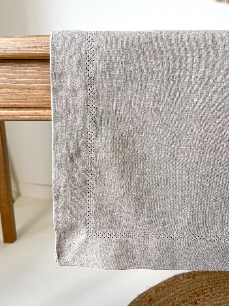 Beige Linen Tablecloth with Hemstitch, Natural Flax Table Decor, Rectangular, Square in Various Sizes image 1