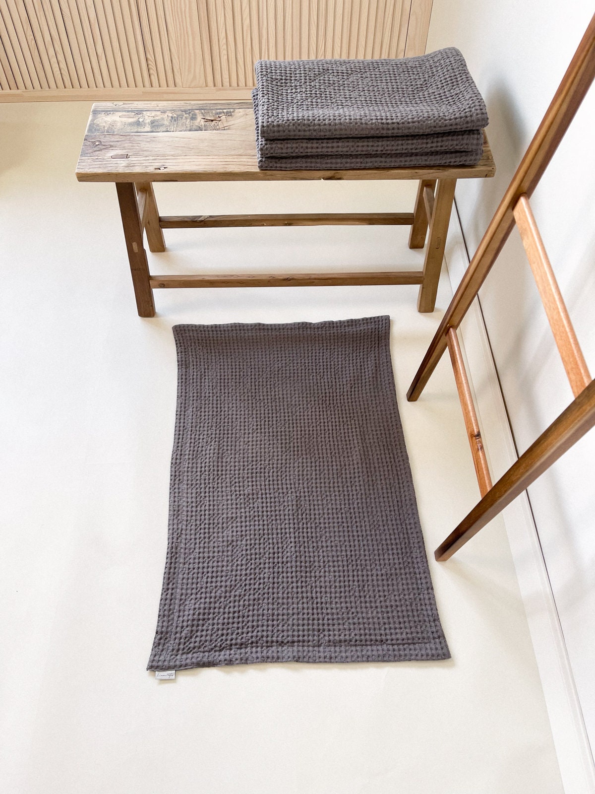 Linen Waffle Bath Mat Double Layer Linen Shower Mat Toilet - Etsy