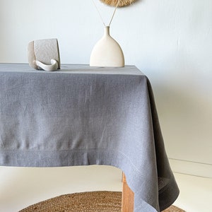 Washed Linen Tablecloth with Hemstitch, Vintage Table Cover, Rectangular, Square, Small, Large, Custom in Various Sizes and Colors Gray