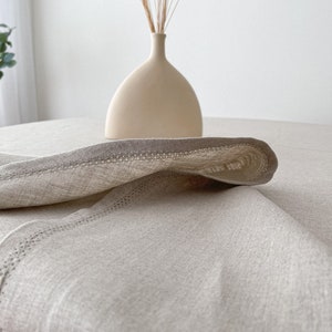 Natural Flax Circle Table Cloth, Washed Round Table Linen with Hemstitch, Sustainable Table Decor image 2