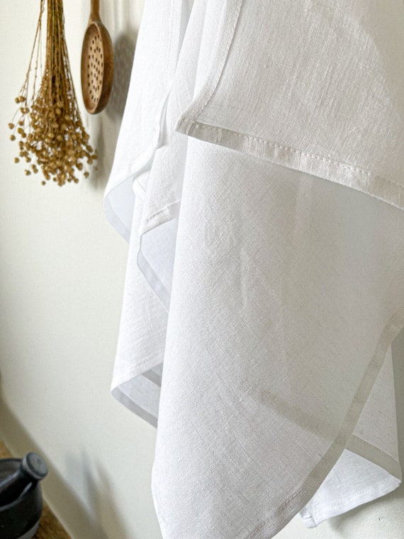 Linen Tea Towel in White, Washed Linen Kitchen Towel, Sustainable Dish Towel,  Boho Kitchen Decor 